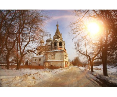 Фотообои Церковь на закате зимой