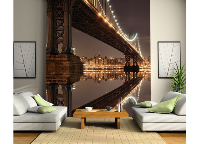 Фотообои Нью-Йорка и Манхэттенский Мост Ночью