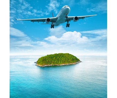 Фотообои Реактивный самолет над тропическим островом