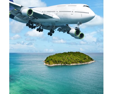 Фотообои Сверх большой самолёт пролетает над островом