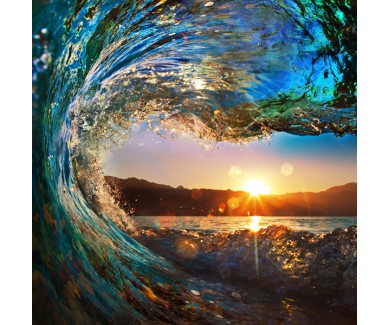 Фотообои Цветные океанские волны, падающие на закате
