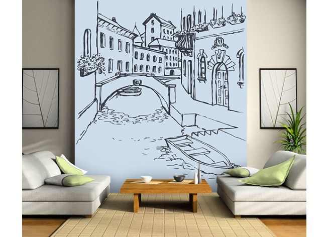 Фотообои Узкая Венецианская улица с мостом и гондолами