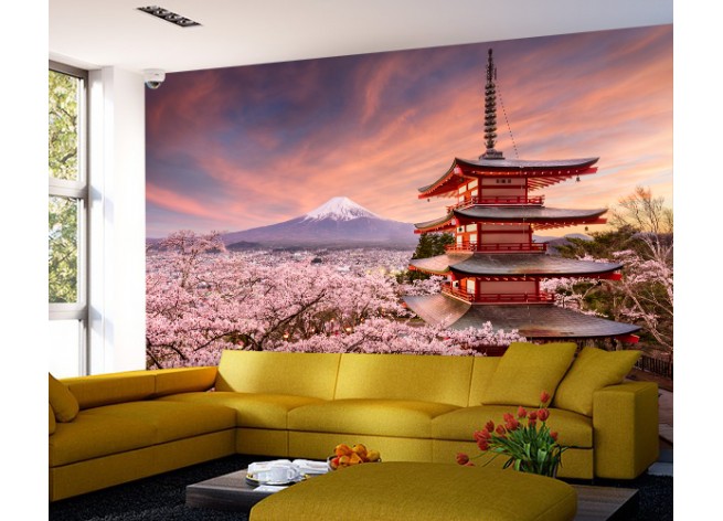 Фотообои Цветение сакуры и пагода