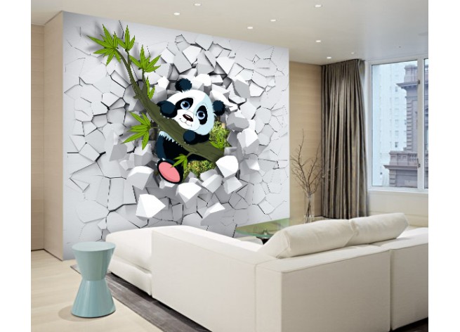 Фотообои Маленькая панда, выглядывающая из стены