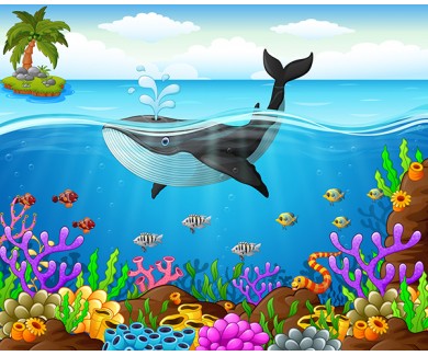 Фотообои Рисованный кит и море