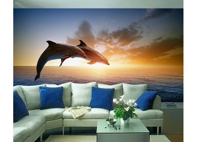 Фотообои Дельфины на закате