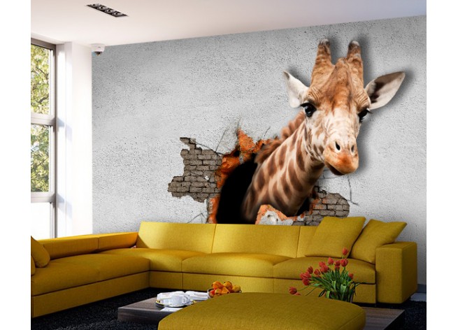 Фотообои Жираф выглядывает из стены