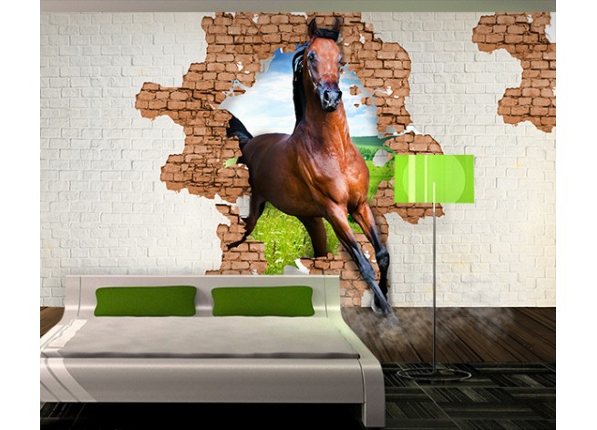 Фотообои Лошадь выбегающая из стены