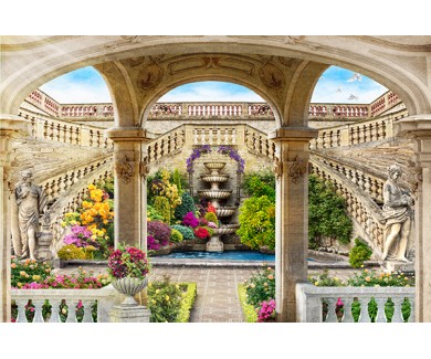Фотообои Красивый сад с фонтаном