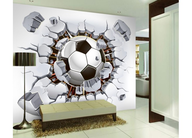Фотообои Футбольный мяч, вылетающий из стены