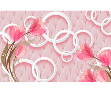 Фотообои Белые круги и розовые цветы