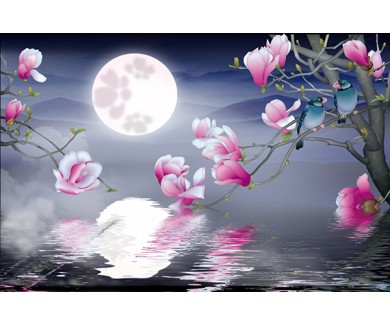 Фотообои Розовые цветы и луна