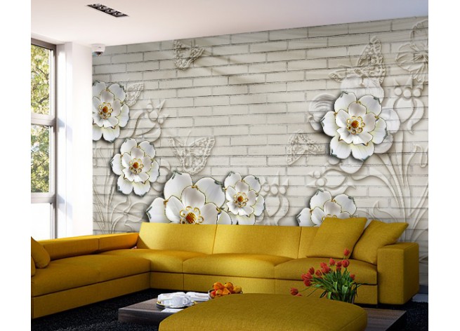 Фотообои Фарфоровые цветы на фоне стены