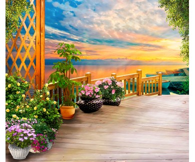 Фотообои Деревянная терраса с красивым видом