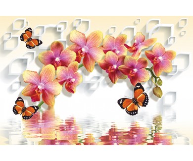 Фотообои Персиковые орхидеи и бабочки