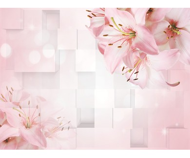 Фотообои Светло-розовый фон с большими лилиями