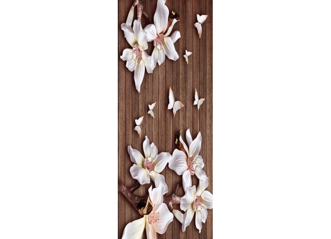 Наклейка на дверь 3D цветы на досках