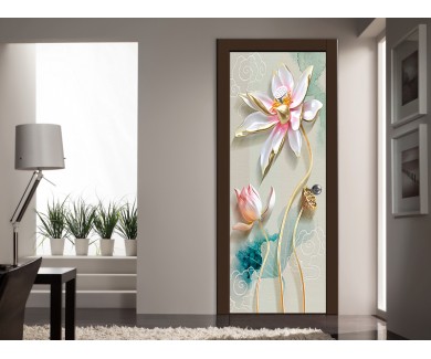 Наклейка на дверь Красивый цветок на фоне рисунка
