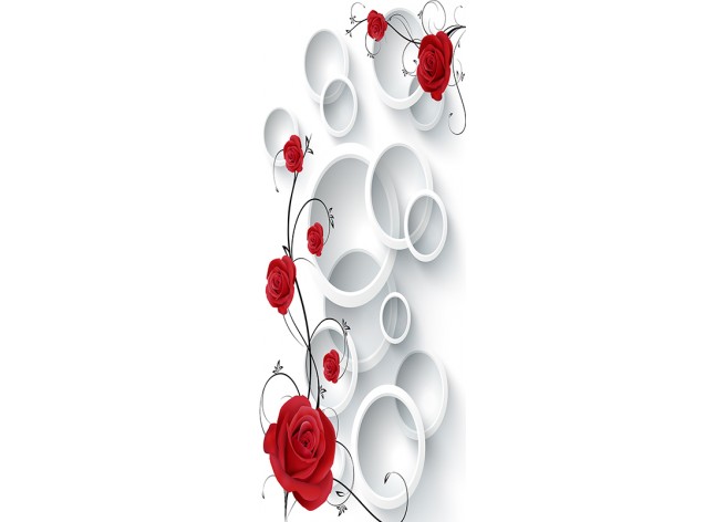 Наклейка на дверь Красные розы и белые кольца