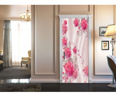 Наклейка на дверь Объёмные розовые цветы