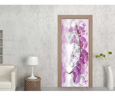 Наклейка на дверь Орхидеи и бабочки