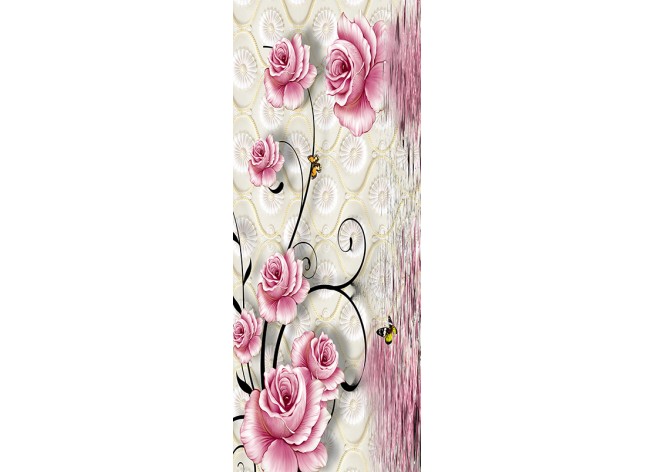 Наклейка на дверь Розовые 3D цветы