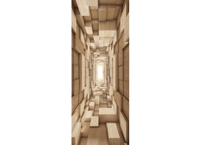 Наклейка на дверь Туннель из деревянных кубов