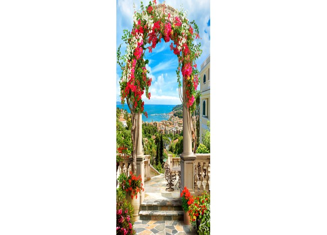 Наклейка на дверь Арка в цветах