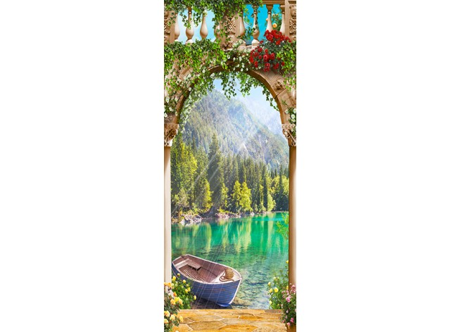 Наклейка на дверь Арка с видом на озеро