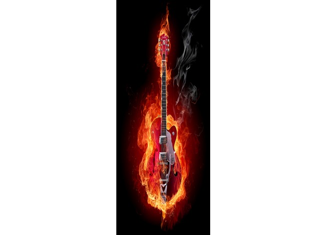 Наклейка на дверь Электро гитара в огне