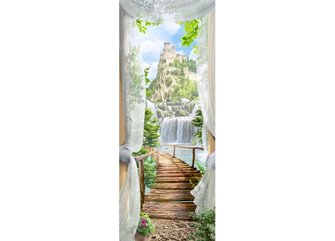 Наклейка на дверь Дорога к водопаду