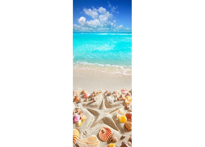 Наклейка на дверь Ракушки, песок и  море