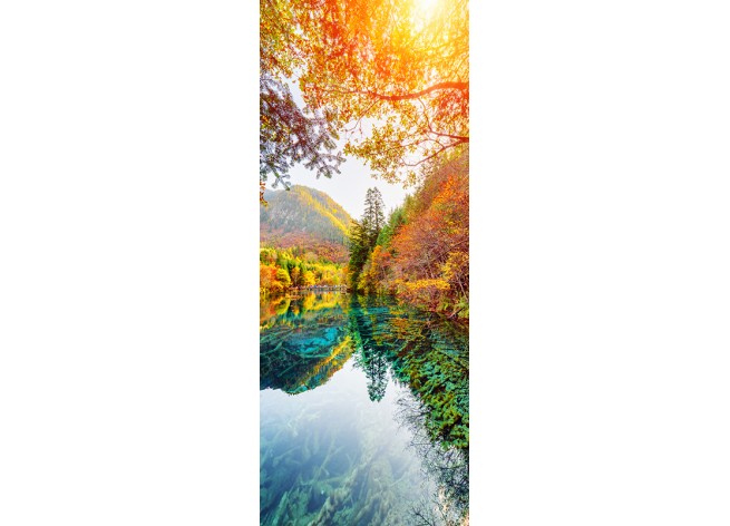 Наклейка на дверь Удивительный вид на Пятицветное озеро