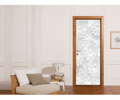 Наклейка на дверь Элегантные чёрно белые цветы