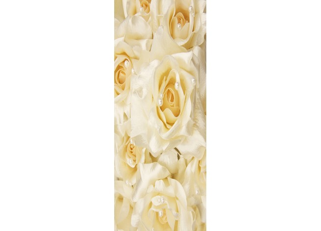 Наклейка на дверь Белые шелковые розы с кремовым жемчугом