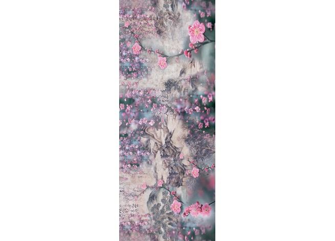 Наклейка на дверь Композиция с цветами сакуры