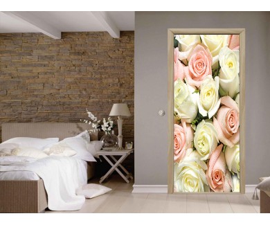 Наклейка на дверь Фон из белых и розовых роз