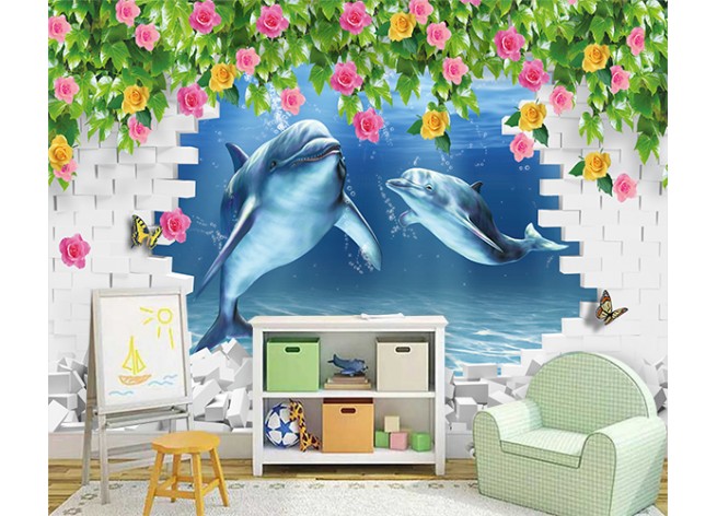 Фотообои Дельфины и цветы