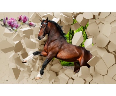 Фотообои Лошадь выбегает из стены