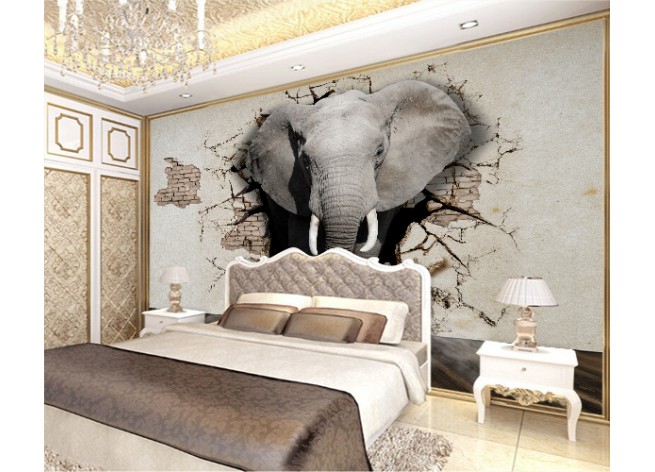 Фотообои Слон выбегает из стены