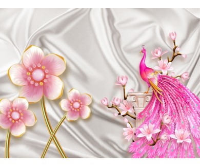 Фотообои Розовый павлин и цветы