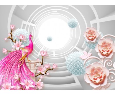 Фотообои Розовый павлин  шары и цветы