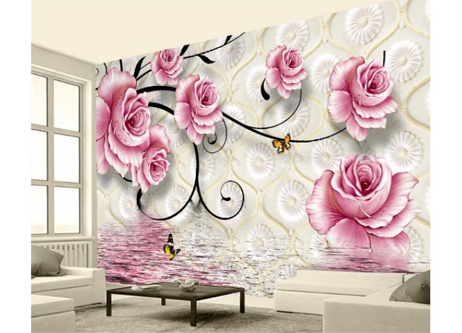 Фотообои Розовые 3D цветы