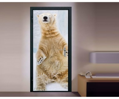 Наклейка на дверь Молодой полярный медведь, сидящий на снегу