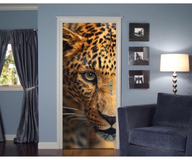 Наклейка на дверь Портрет леопарда