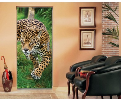 Наклейка на дверь Потрясающий портрет ягуара