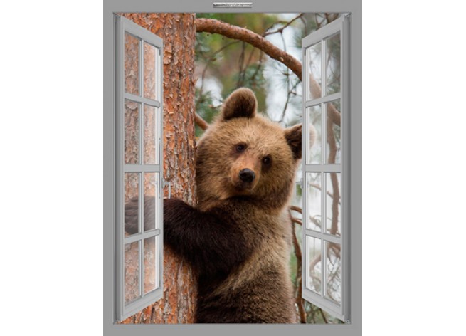 Наклейка на стену Бурый медвежонок на дереве