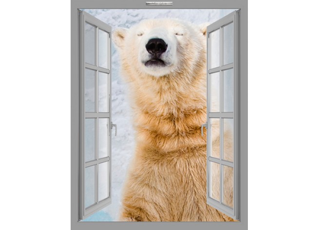 Наклейка на стену Молодой полярный медведь, сидящий на снегу