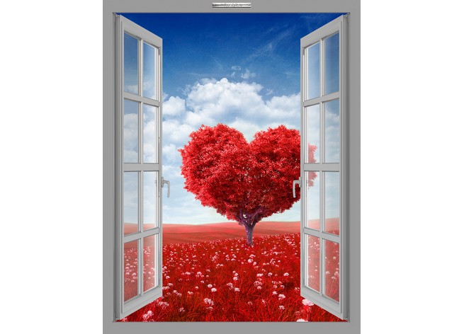 Наклейка на стену Красное дерево в форме сердца