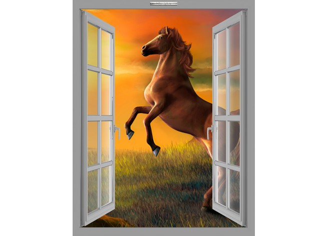 Наклейка на стену Лошадь на фоне красивого пейзажа на закате
